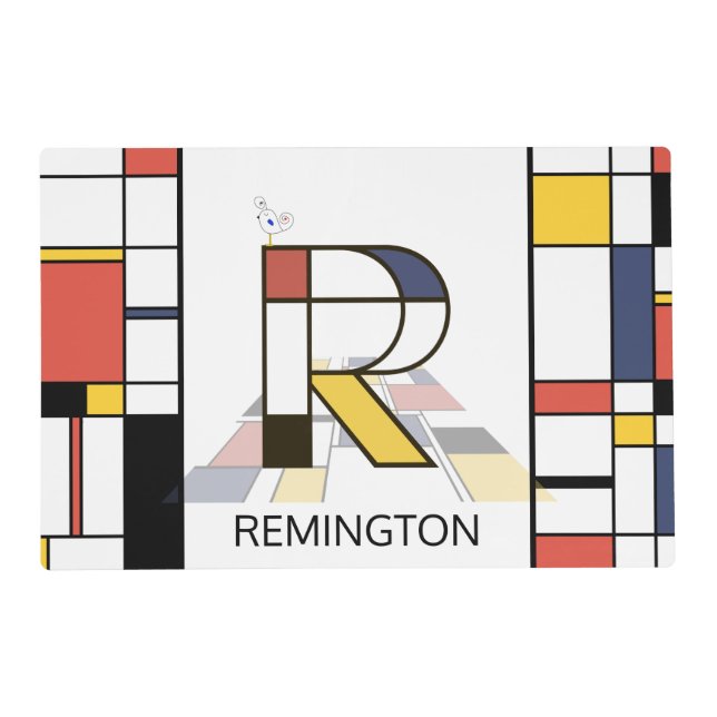 Neoplasticism Art Style Monogram. Letter R Placemat (Front)