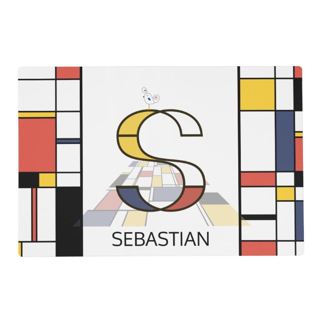 Neoplasticism Art Style Monogram. Letter S Placemat (Front)