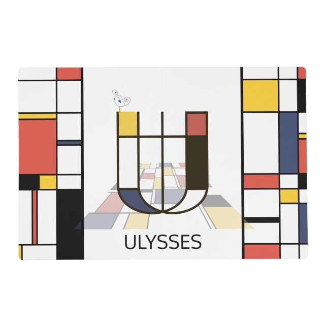Neoplasticism Art Style Monogram. Letter U Placemat (Front)