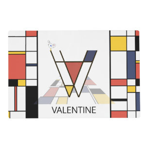 Neoplasticism Art Style Monogram. Letter V Placemat