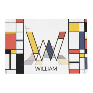 Neoplasticism Art Style Monogram. Letter W Placemat