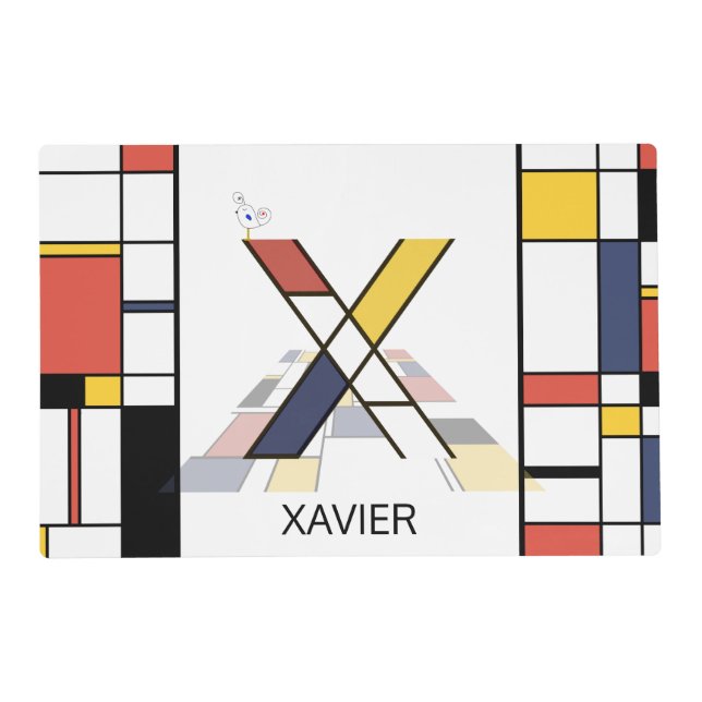Neoplasticism Art Style Monogram. Letter X Placemat (Front)