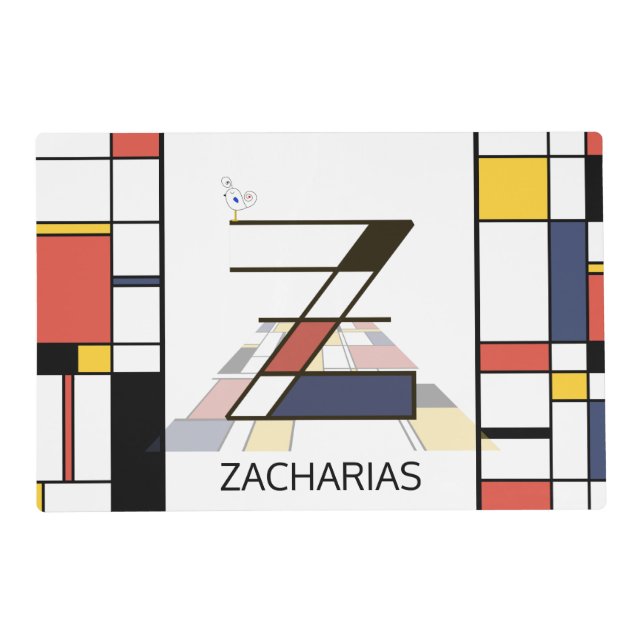 Neoplasticism Art Style Monogram. Letter Z Placemat (Front)