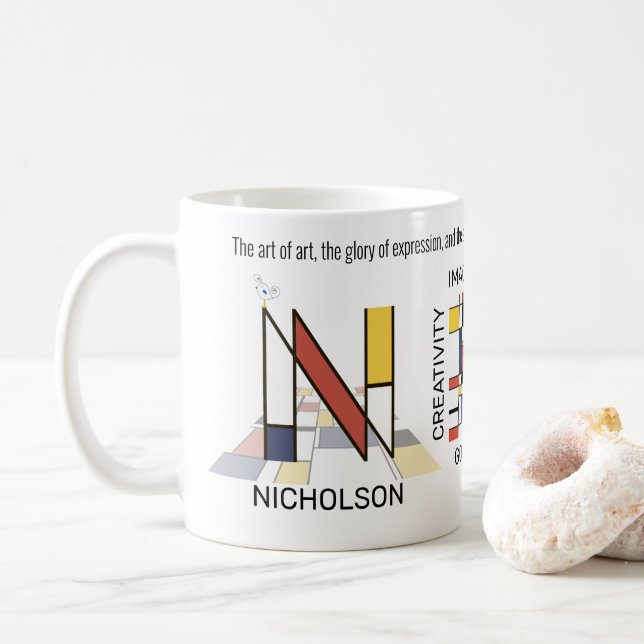 Neoplasticism Art Stylish Monogram. Letter N Coffee Mug (With Donut)