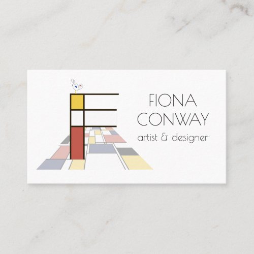 Neoplasticism style art monogram Letter F Business Card