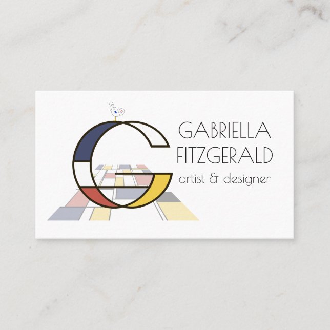 Neoplasticism style art monogram. Letter G Business Card (Front)