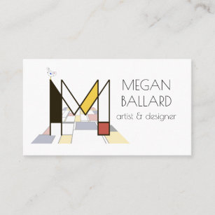 Neoplasticism style art monogram. Letter M Business Card