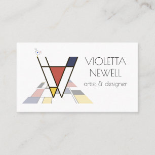 Neoplasticism style art monogram. Letter V Business Card