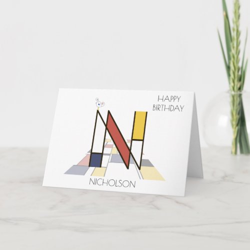 Neoplasticism Style Monogram Letter N Card