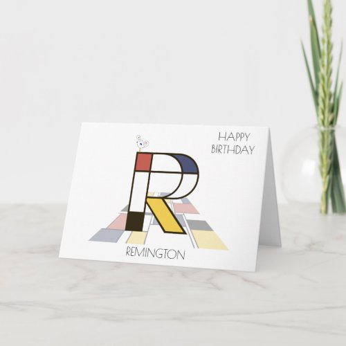 Neoplasticism Style Monogram Letter R Card