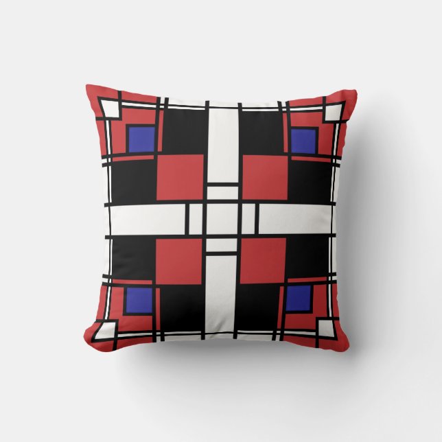 Neoplasticism symmetrical pattern in crimson red throw pillow (Front)