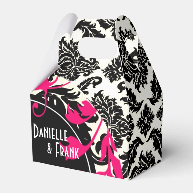 Neopolitan Damask Paisley | fuschia black white Favor Boxes (Front Side)
