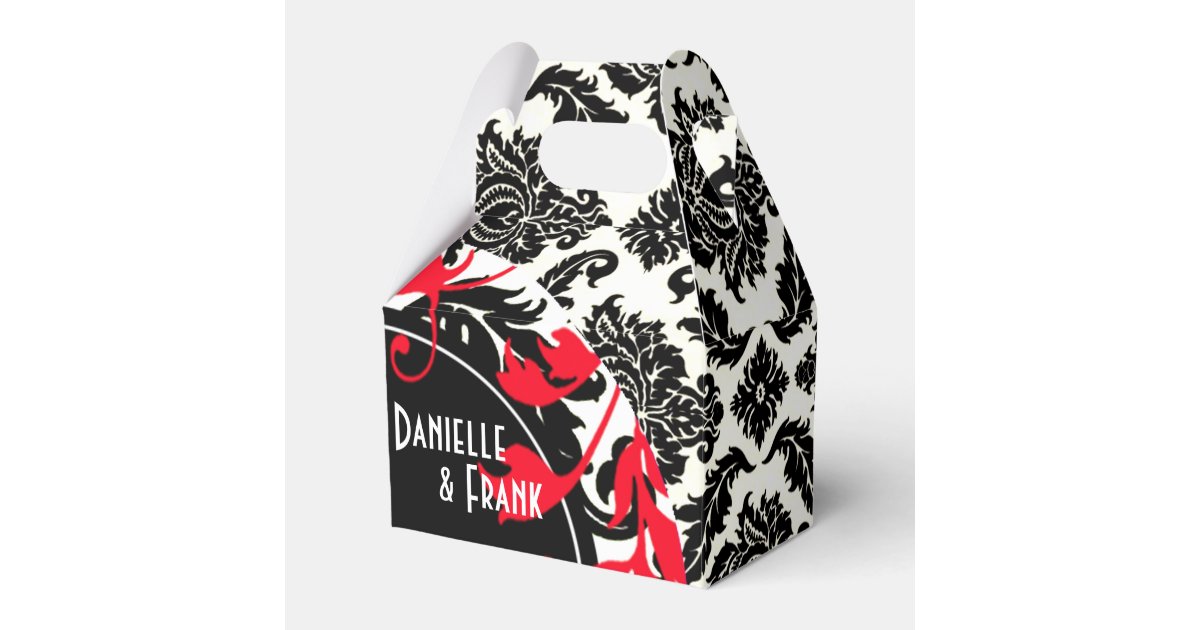 Neopolitan Damask Paisley | red black white Favor Boxes | Zazzle
