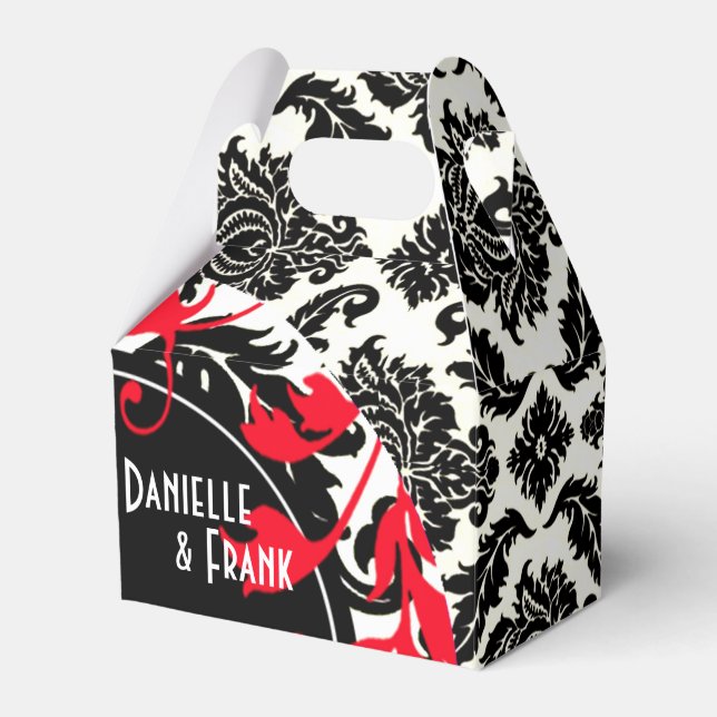Neopolitan Damask Paisley | red black white Favor Boxes (Front Side)