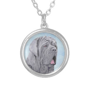 Neopolitan Mastiff Painting - Original Dog Art Silver Plated Necklace