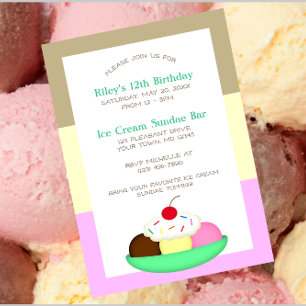 Neopolitan Stripe Ice Cream Sundae Birthday Invitation