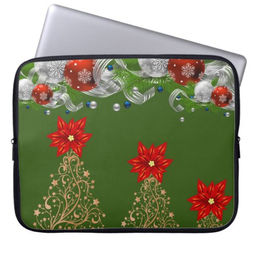 Neoprene Christmas Laptop Sleeve 15 in Poinsettia