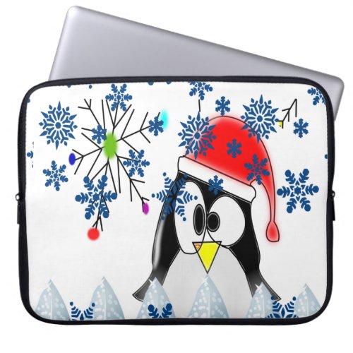 Neoprene Christmas Laptop Sleeve 15 inch Penguin