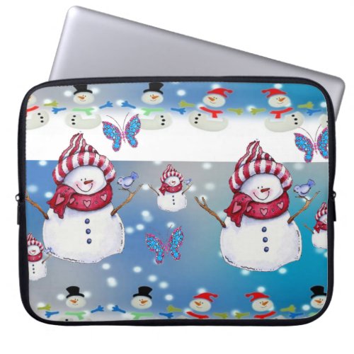 Neoprene Christmas Laptop Sleeve 15 inch Snowman