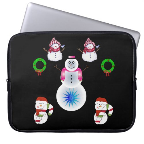 Neoprene Christmas Laptop Sleeve 15 inch Snowman