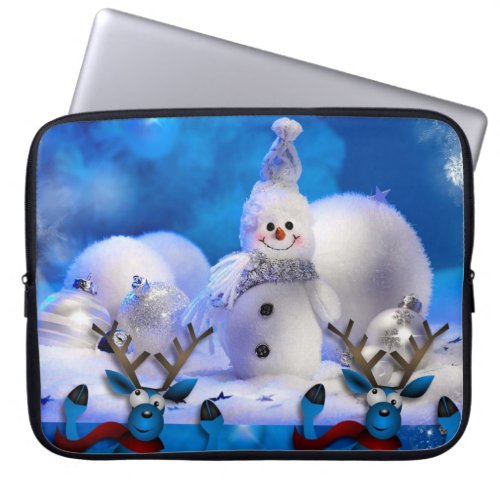 Neoprene Christmas Laptop Sleeve 15 inch Snowman