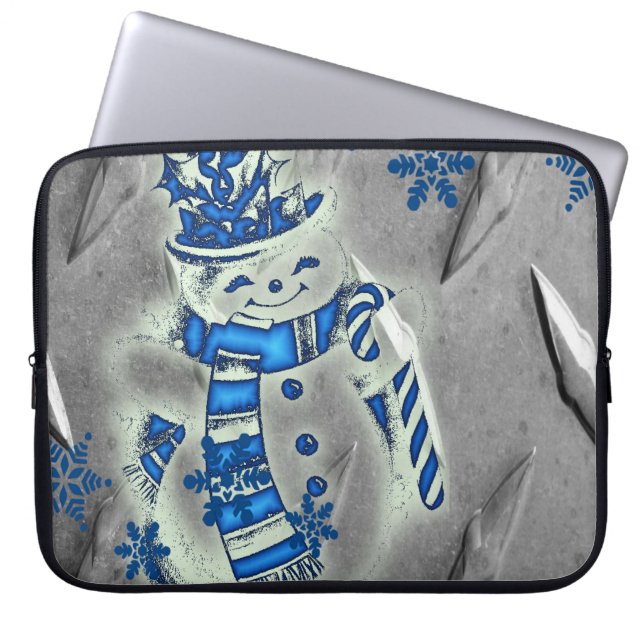 Neoprene Christmas Laptop Sleeve 15 inch, Snowman (Front)