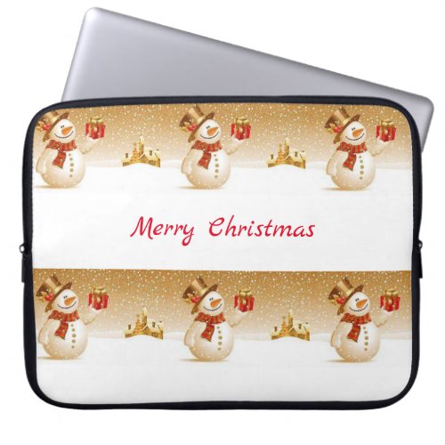 Neoprene Christmas Laptop Sleeve 15 inch Snowman