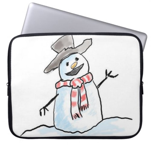 Neoprene Christmas Laptop Sleeve 15 inch Snowman