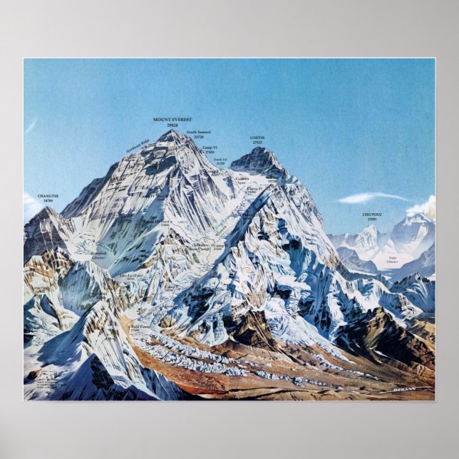 " Nepal: 1963/heute - Mount Everest Panoramakarte Poster (Front)