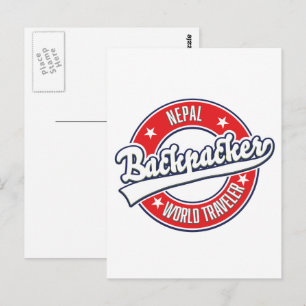 Nepal backpacker world traveler retro logo postcard