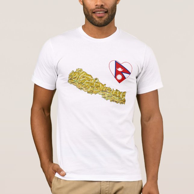 Nepal Flag Heart and Map T-Shirt (Front)