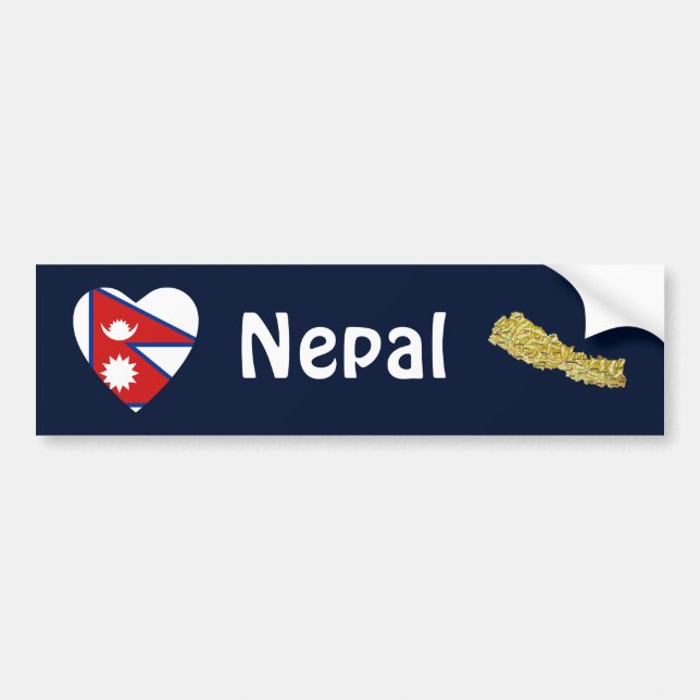 Nepal Flag Heart + Map Bumper Sticker (Front)