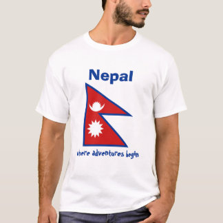 Nepal Flag + Map + Text T-Shirt