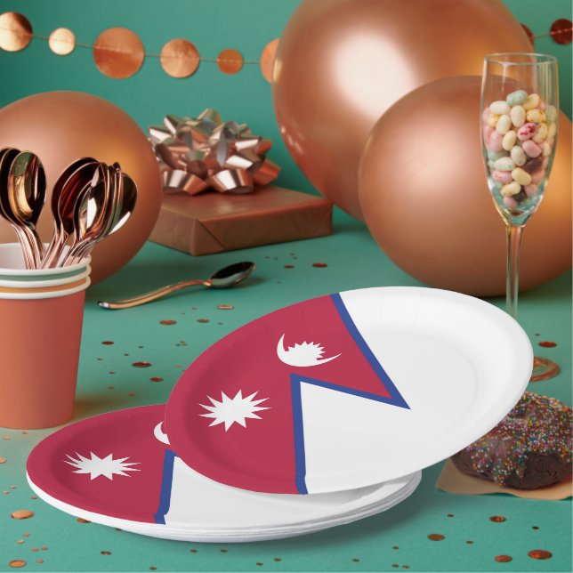 Nepal flag paper plates (Multi)