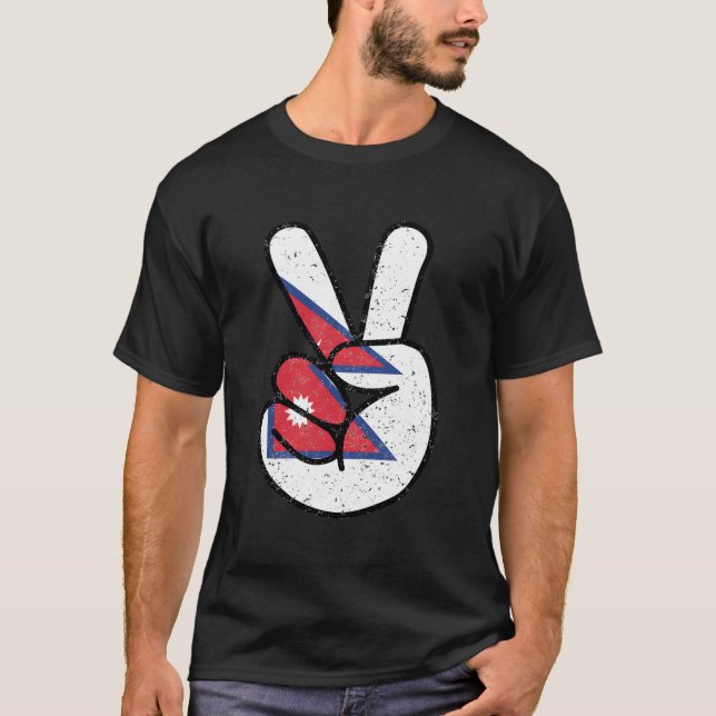 Nepal Flag Peace Symbols Sign Hand T-Shirt (Front)