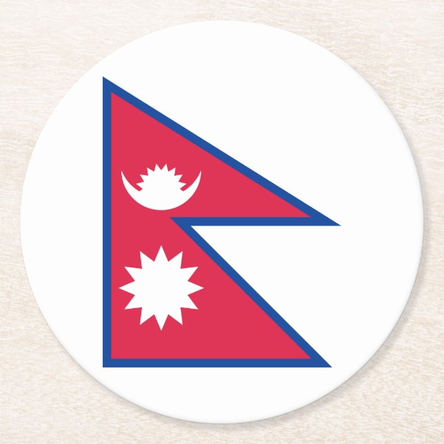 Nepal Flag Round Paper Coaster (Front)