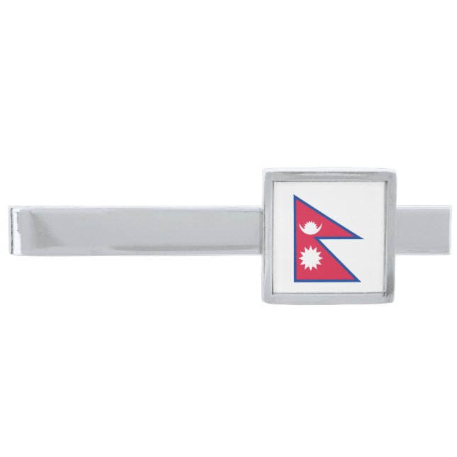 Nepal Flag Silver Finish Tie Bar (Front)