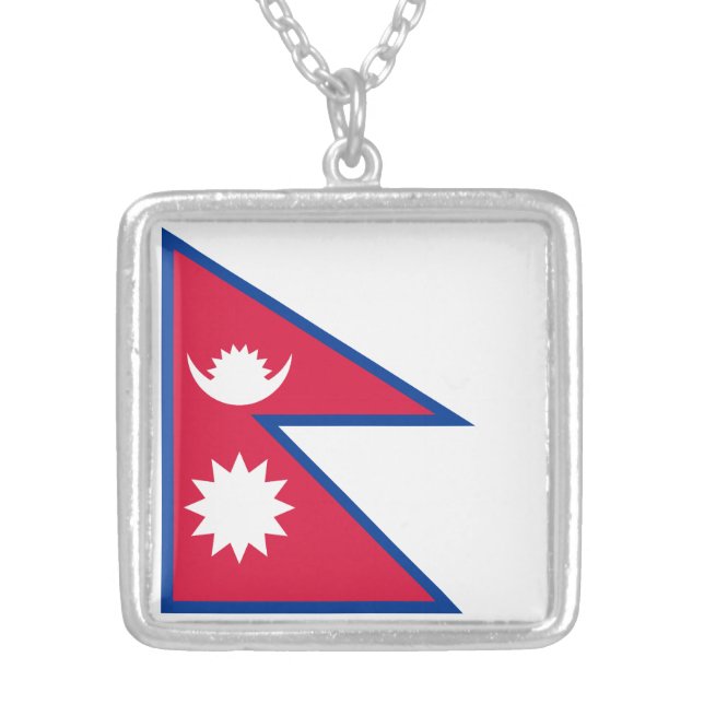 Nepal Flag Silver Plated Necklace (Front)