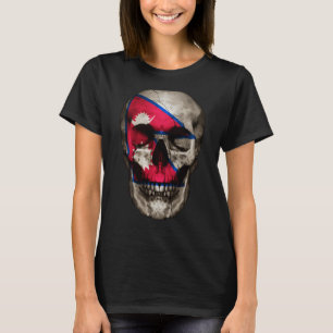 Nepal Flag Skull Nepalese Roots Proud Patriotic T-Shirt