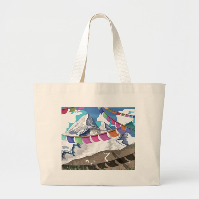 Nepal Himalayan Prayer Flags Travel poster Large Tote Bag (Front)