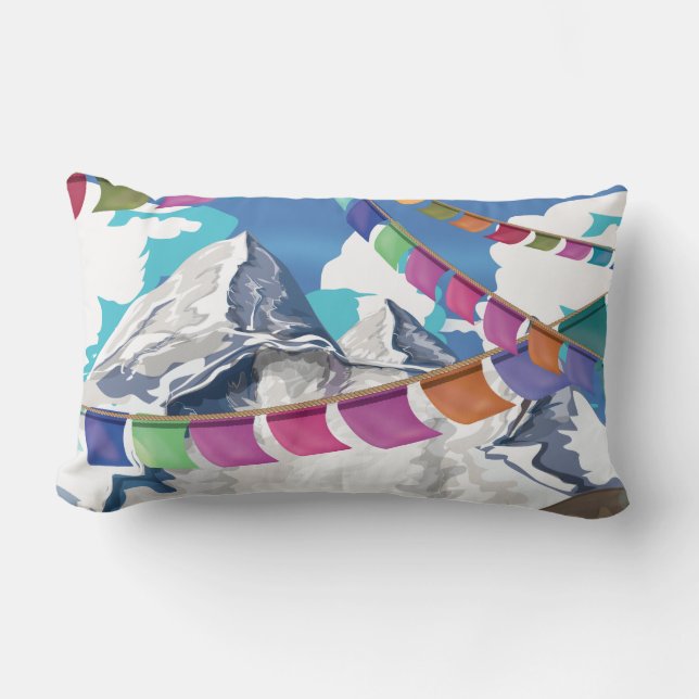 Nepal Himalayan Prayer Flags Travel poster Lumbar Pillow (Front)