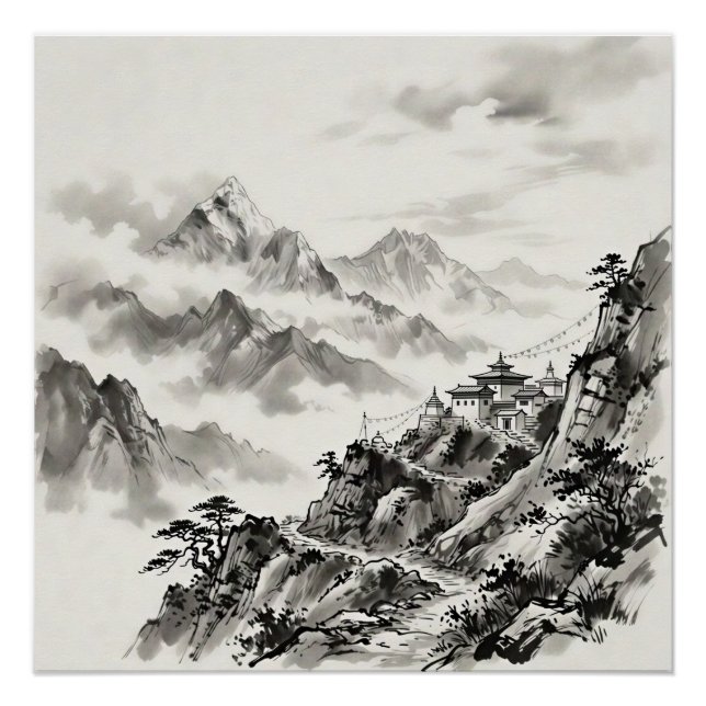 Nepal Himalayas Ink Wash Landscape Poster (Front)