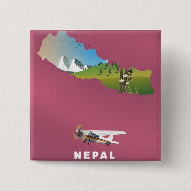 Nepal illustrated map poster button (Front)