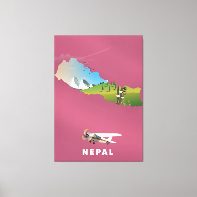 Nepal illustrated map poster canvas print (Front)
