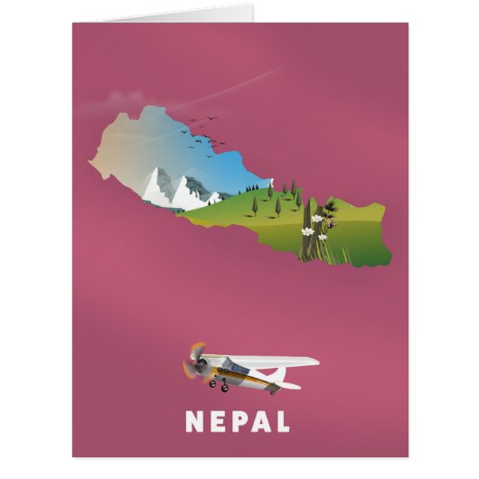 Nepal illustrated map poster cards (Front)