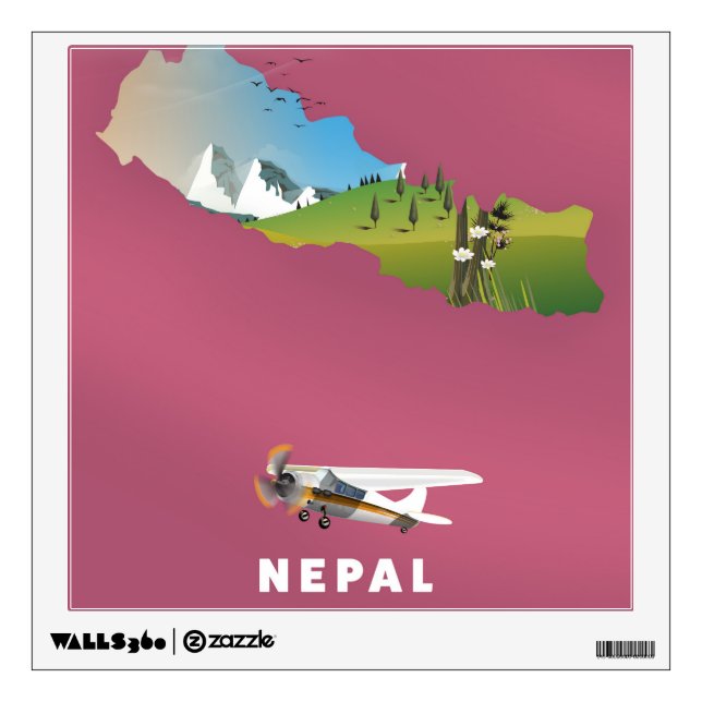 Nepal illustrated map poster wall decal (Front)