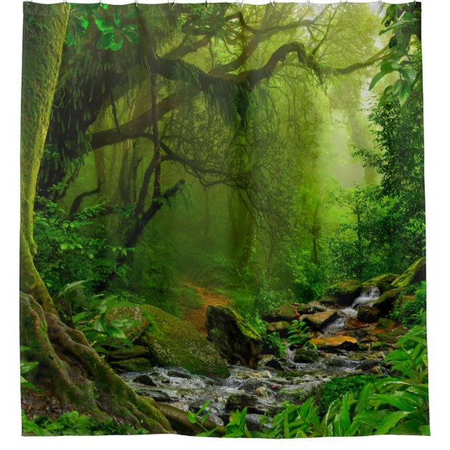 Nepal jungle with riverjungle,forest,ground,river, shower curtain (Front)