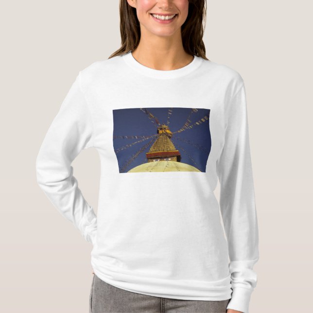 Nepal, Kathmandu. Under prayer flags, watchful T-Shirt (Front)