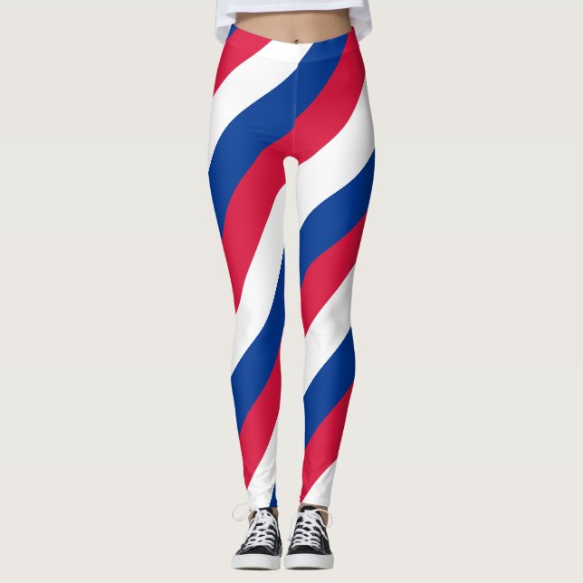 Nepal National Flag Colors Diagonal Striped Leggings (Front)