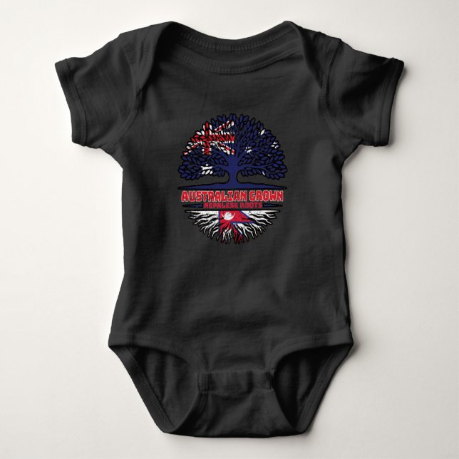 Nepal Nepalese Australian Australia Tree Roots Baby Bodysuit (Front)